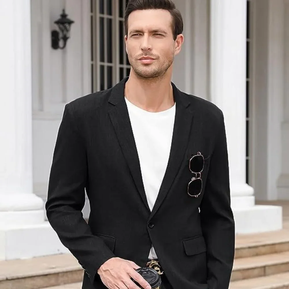 BOGO Casual Sport Coat Lightweight Linen Blazer One Button Business Suit Jackets